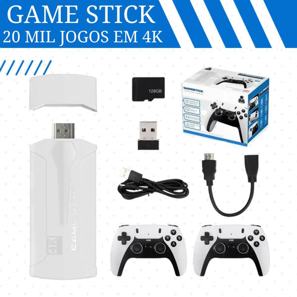 Game Stick GS5 Plus Retrô 4K 128GB - 20.000 Jogos + 2 Controles sem fio